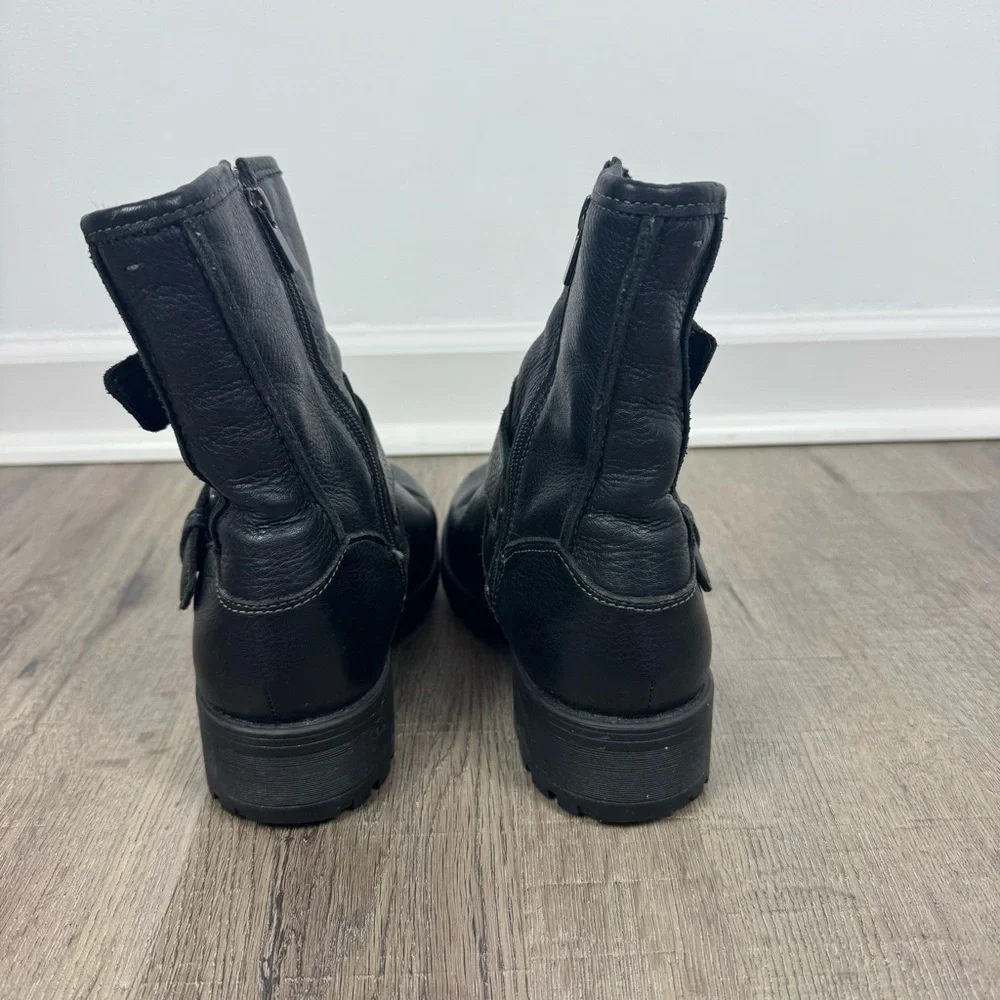 Clarks Reunite Go GTX Moto Harness Black Leather Boots Size 8 Gortex Block Heel